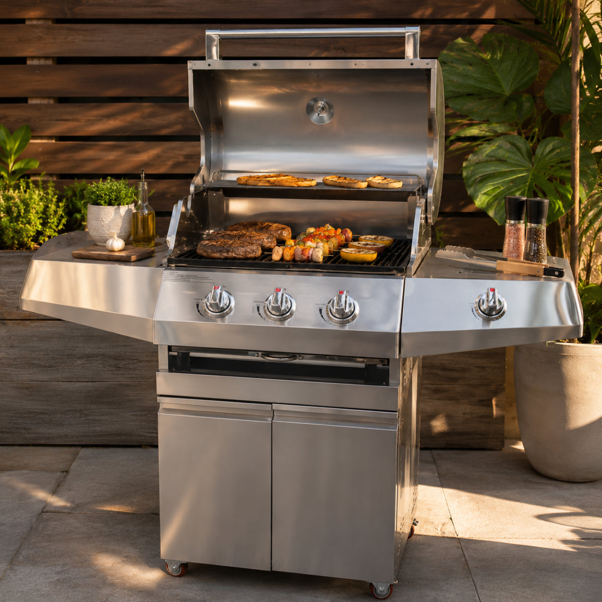 Parrilla para barbacoa de acero inoxidable de 3+1 quemadores de Lubeck