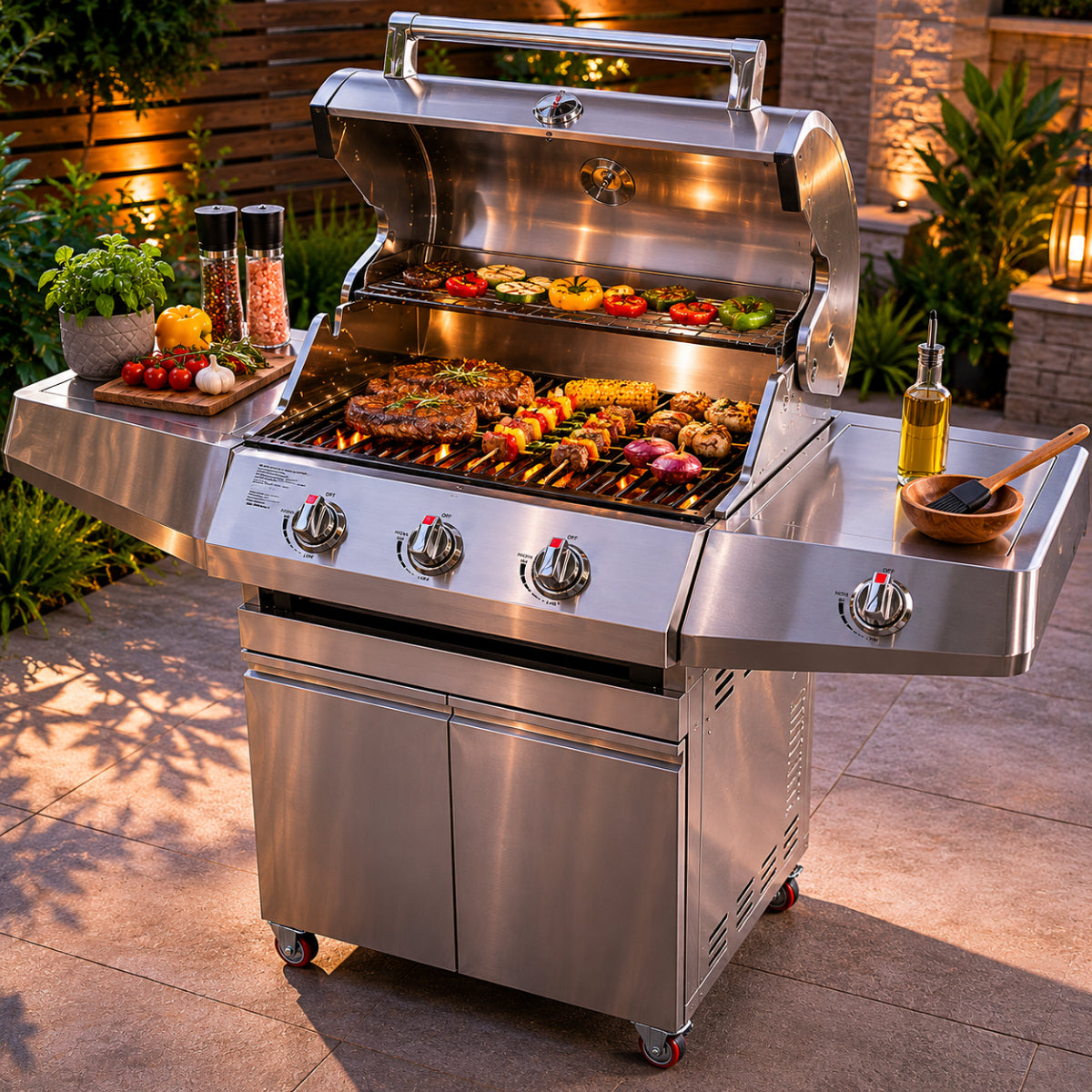 Parrilla para barbacoa de acero inoxidable de 3+1 quemadores de Lubeck