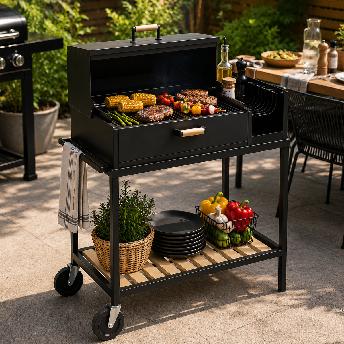 AC BBQ Enamel Grill with Lid and Powder Coating