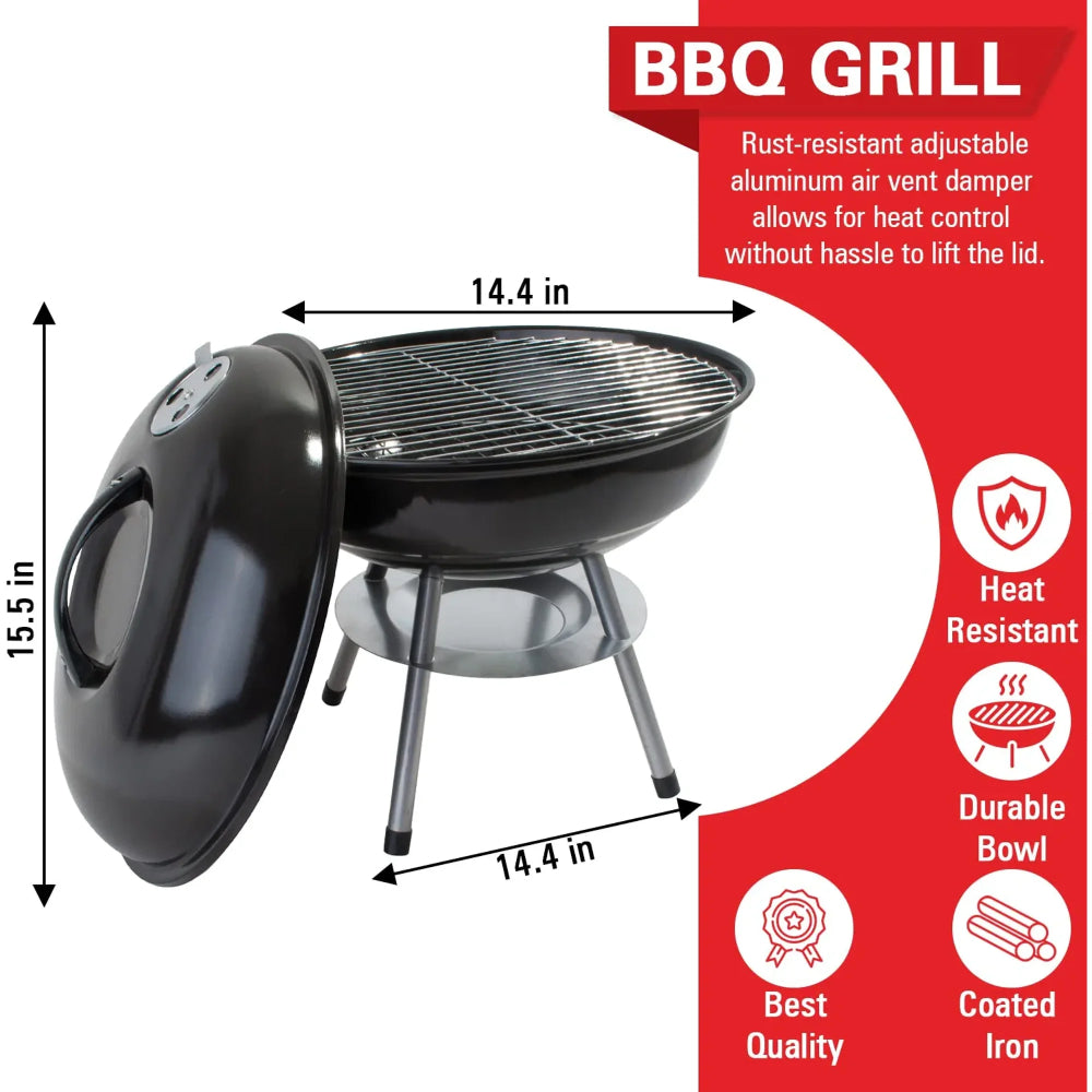 Alpine Cuisine 14" BBQ Charcoal Grill with Legs - Black