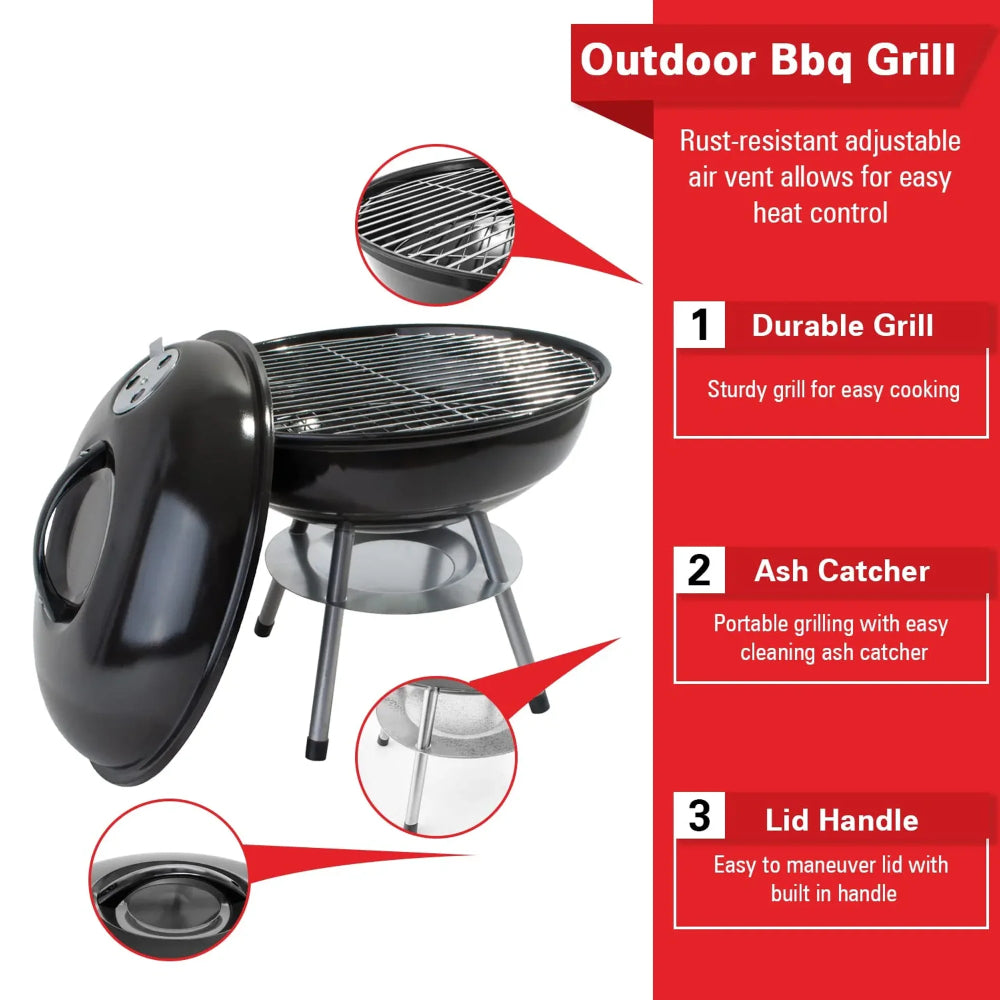 Alpine Cuisine 14" BBQ Charcoal Grill with Legs - Black
