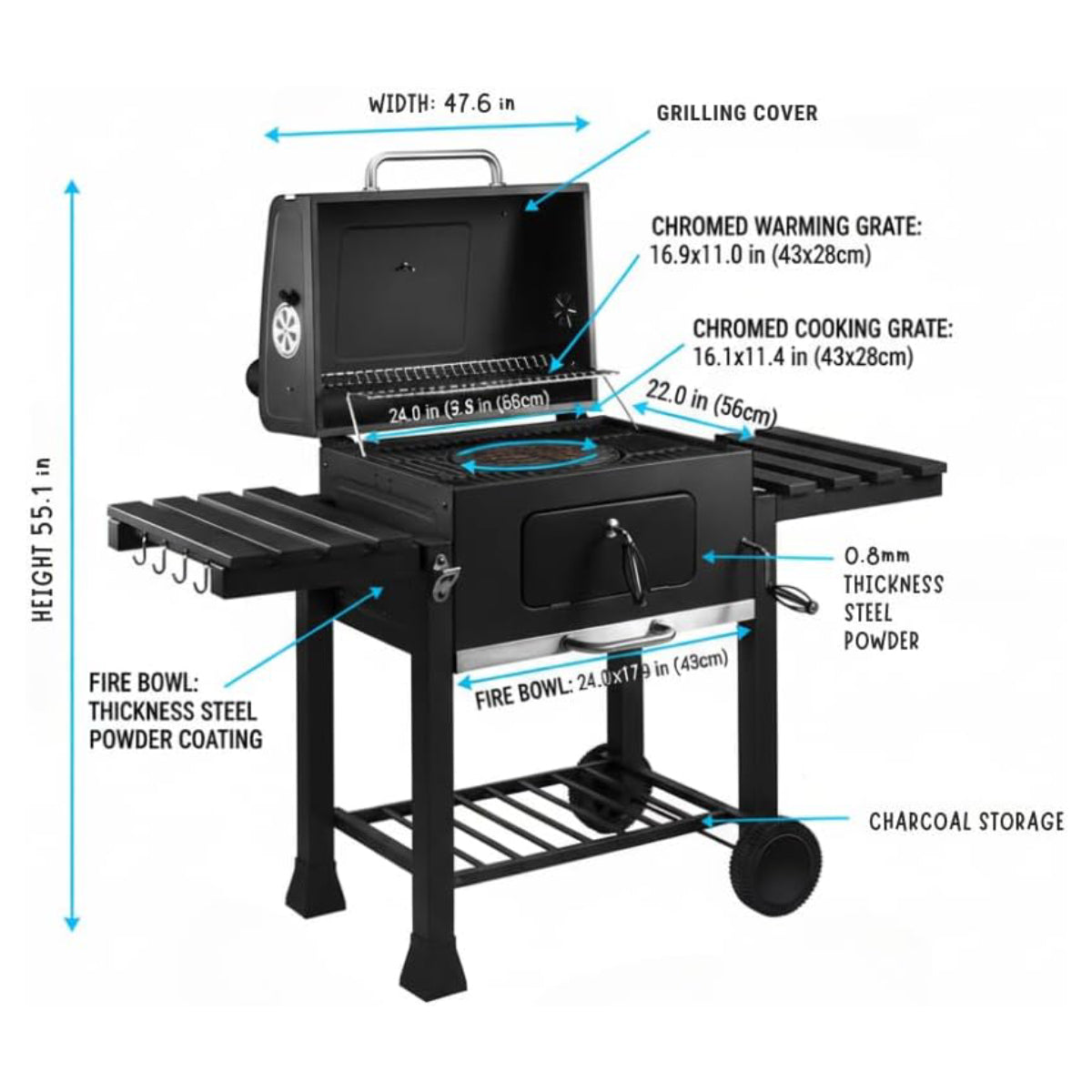 AC HNA621 Portable BBQ Grill with Lid - Black