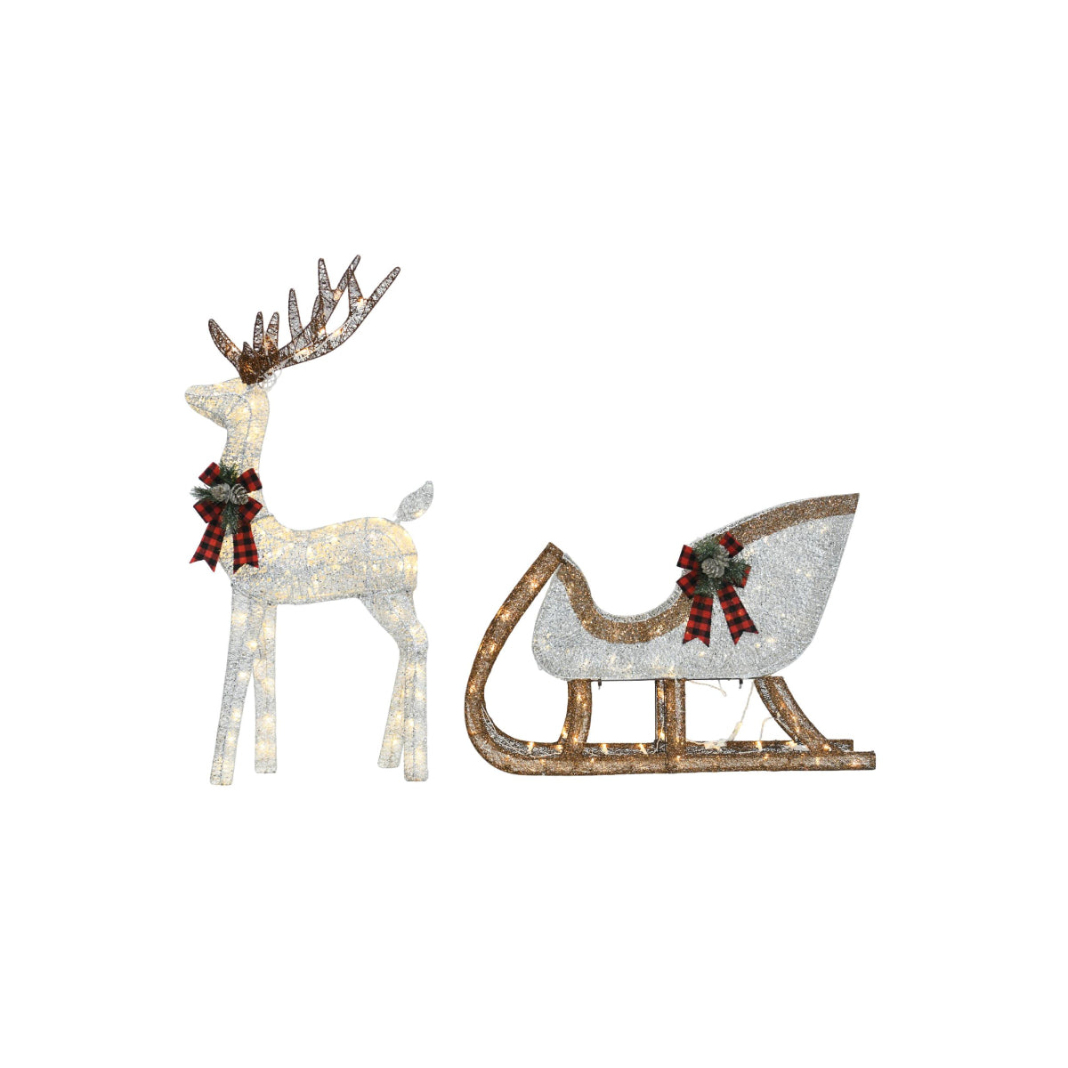 Wovenbyrd Holiday Time Light-Up Deer and Sleigh (Set of 2)