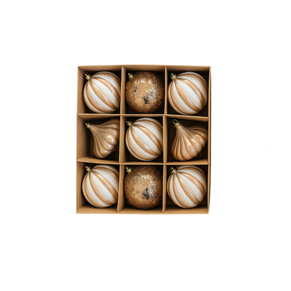 Gansu 3.9" Xmas Flocking Ball Ornament (9-Pieces) - Assortment