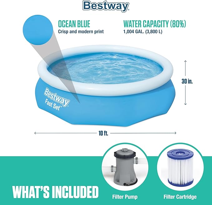 Bestway Fast Set 10' x 30" Round Inflatable Pool Set with Filter Pump