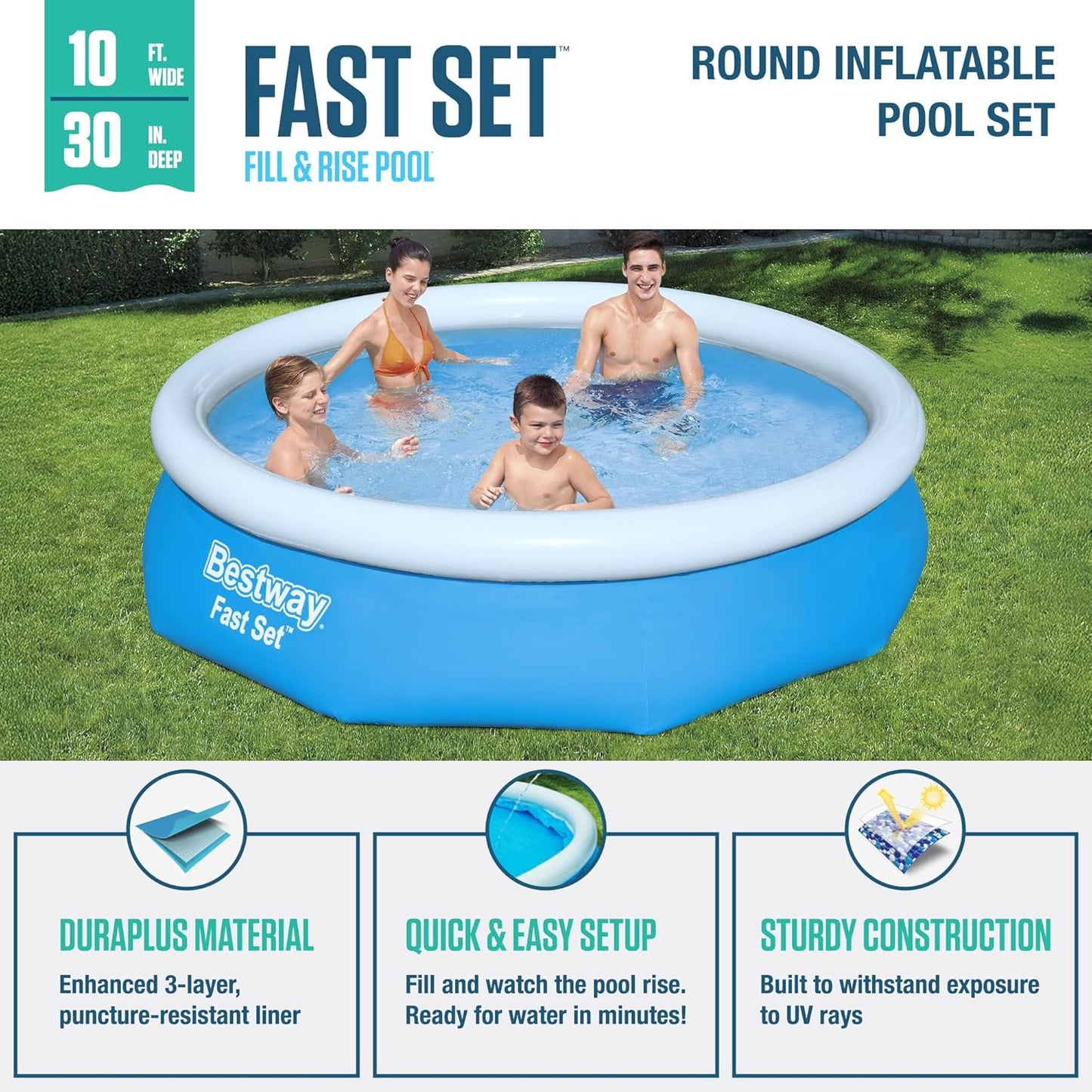 Bestway Fast Set 10' x 30" Round Inflatable Pool Set with Filter Pump