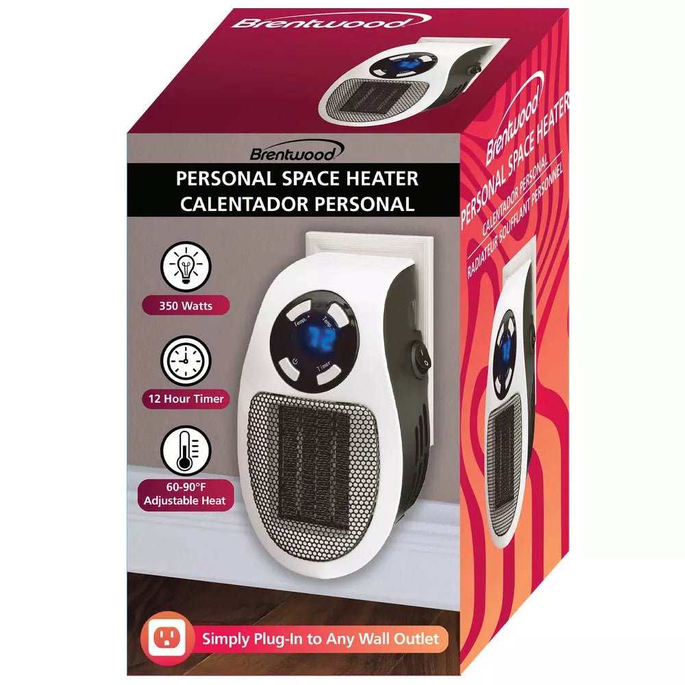 Brentwood H-C350W 350 Watt Plug-In Wall Outlet Space Heater - White