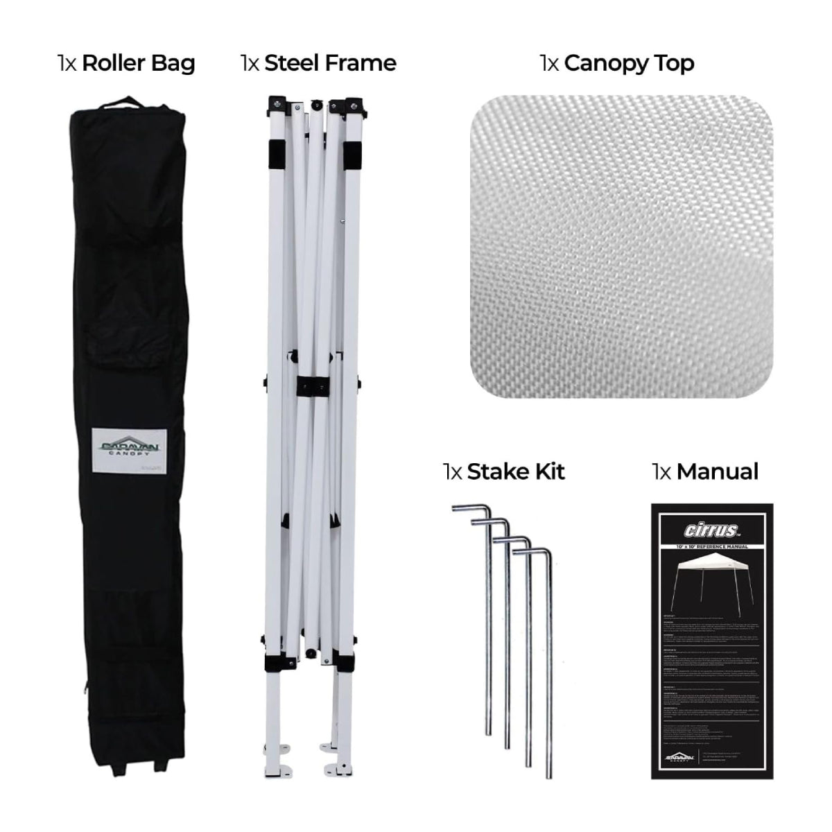 Caravan Canopy Cirrus 8' x 8' Instant Slant Canopy Kit with Roller Bag - White