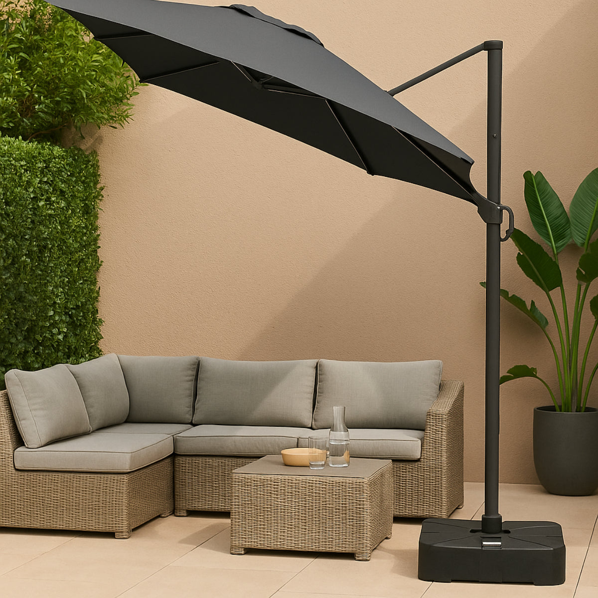 The Outdoor Institute Roma Hanging Umbrella with Base - Black