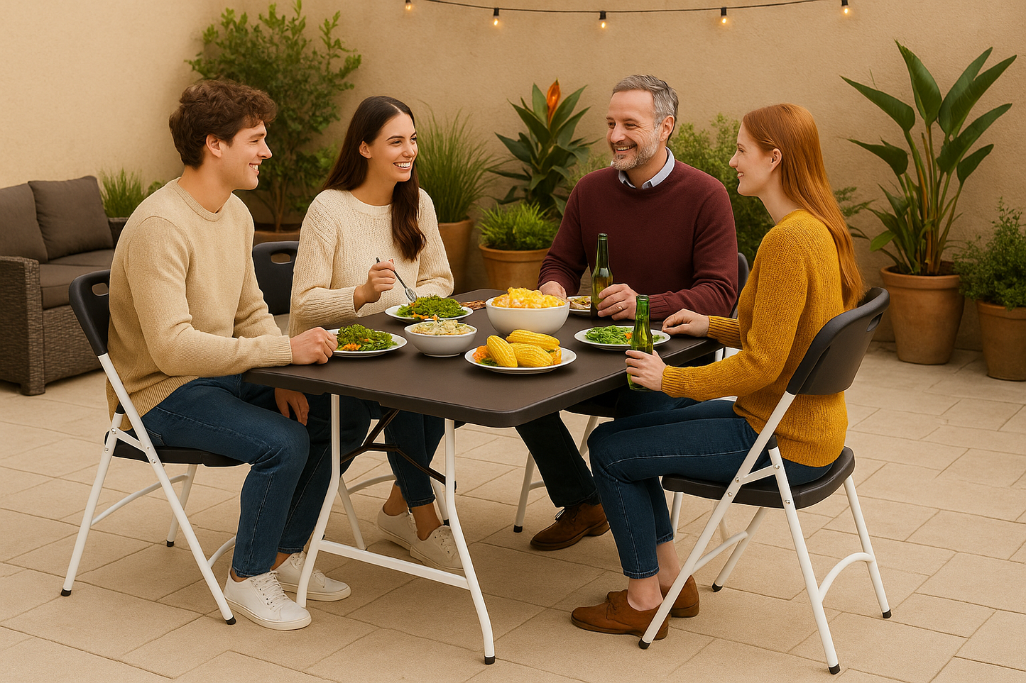 Rectangular Folding Table Set with 4 Chairs Black