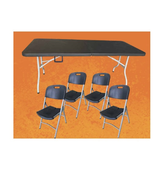 Rectangular Folding Table Set with 4 Chairs Black
