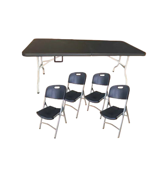 Rectangular Folding Table Set with 4 Chairs Black