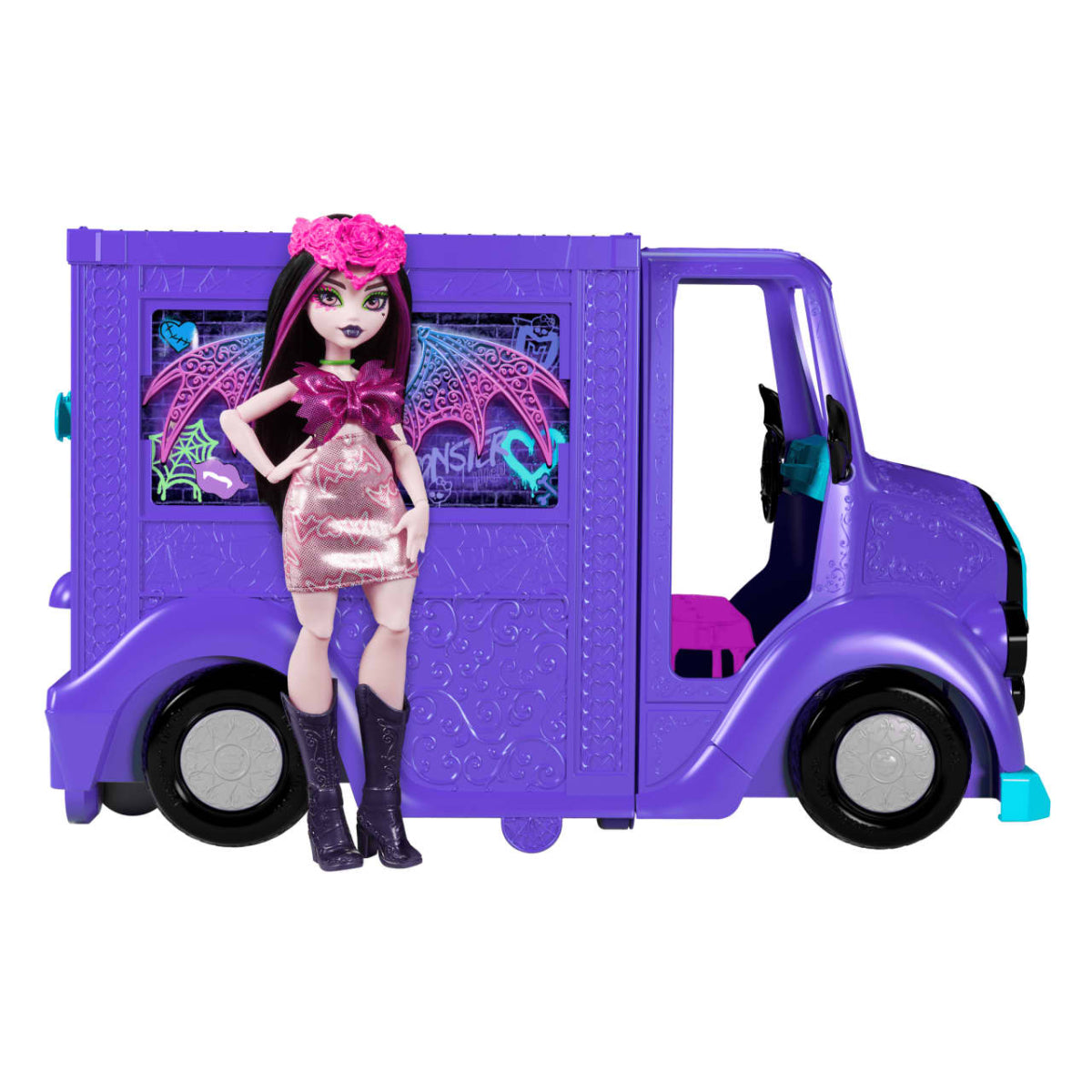 Monster High Draculaura Doll and Fangtastic Rockin’ Food Truck Playset with 13+ Themed Accessories