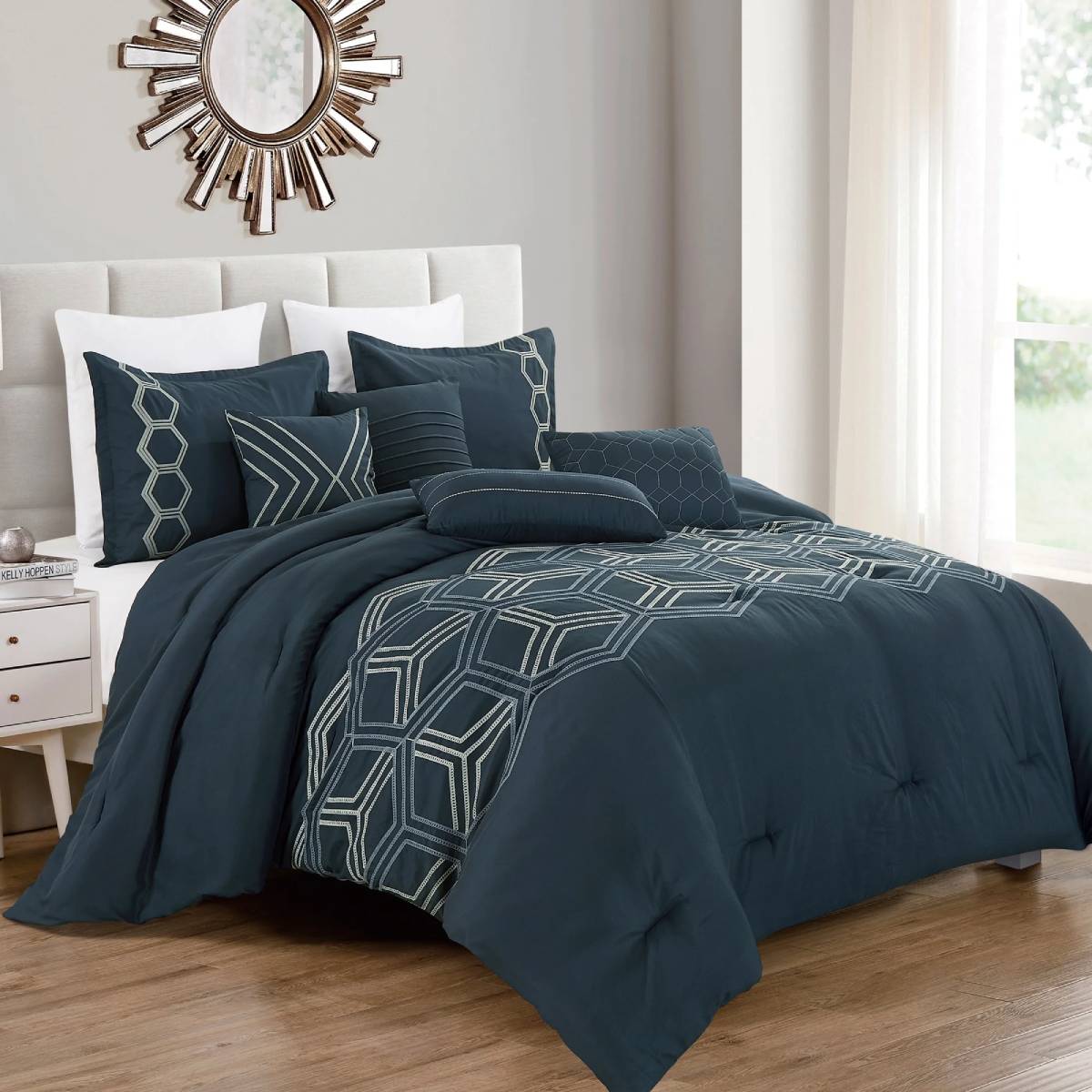 ESCA Idarah King Size Comforter Set (7- Pieces) - Navy