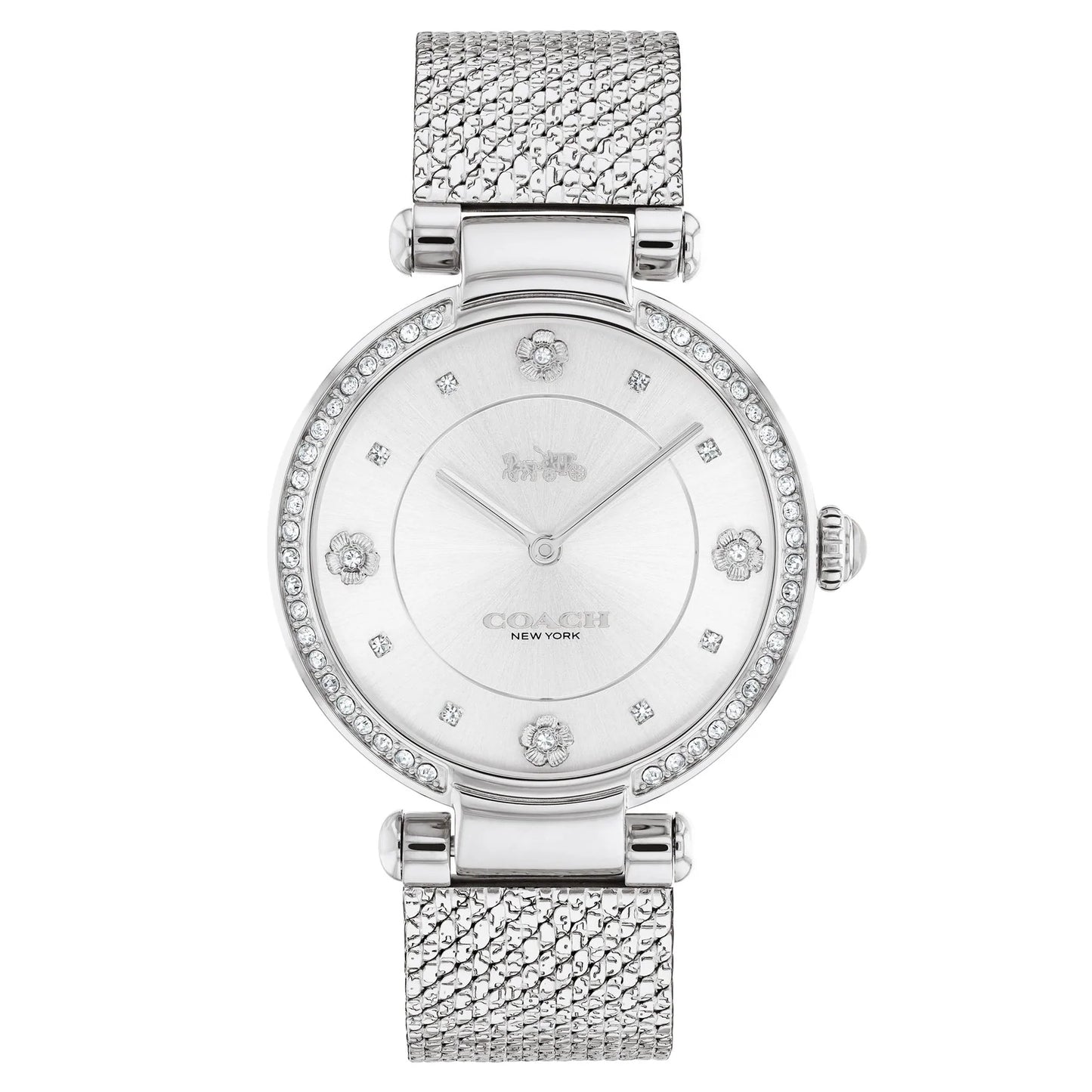 Coach Cary 34mm Crystal Accent Mesh Watch Silver Tone-Dial Women's Watch, Silver