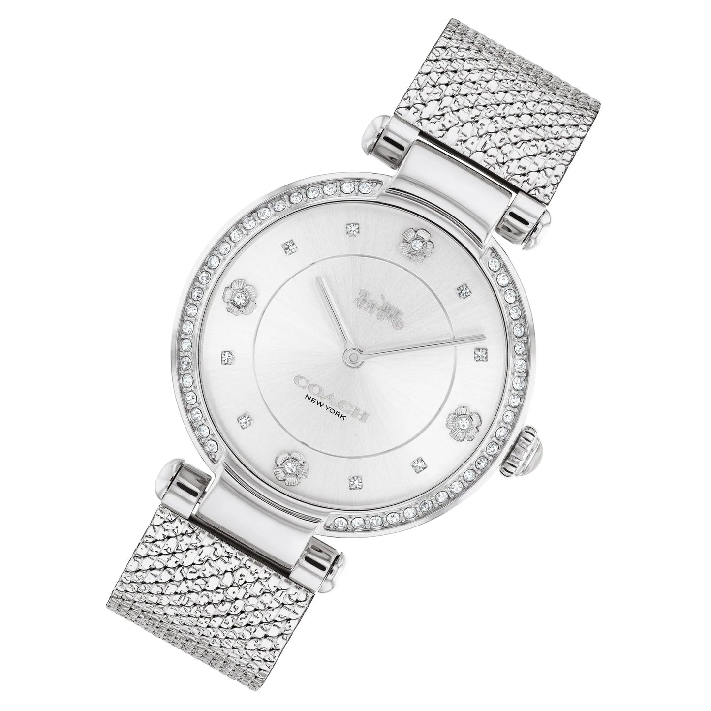 Coach Cary 34mm Crystal Accent Mesh Watch Silver Tone-Dial Women's Watch, Silver