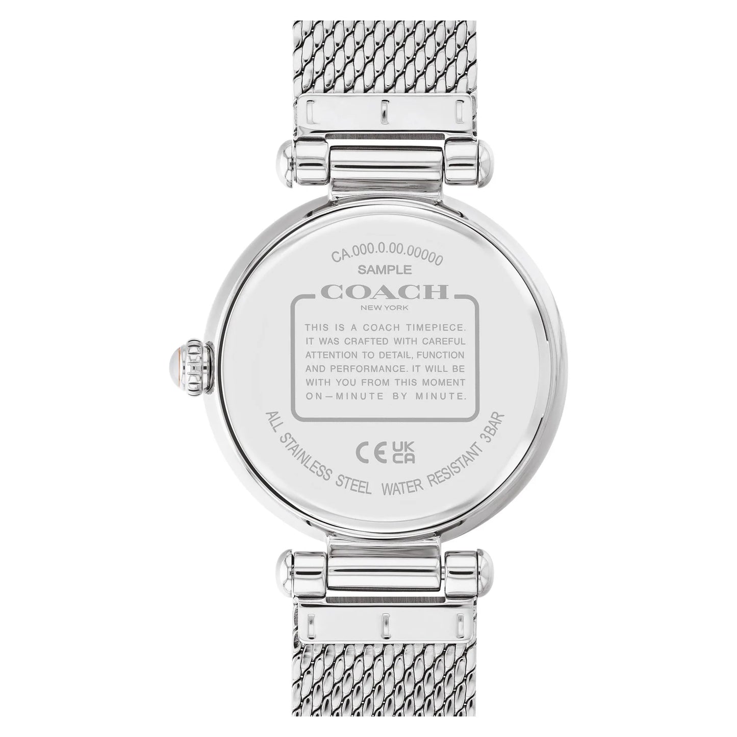 Coach Cary 34mm Crystal Accent Mesh Watch Silver Tone-Dial Women's Watch, Silver