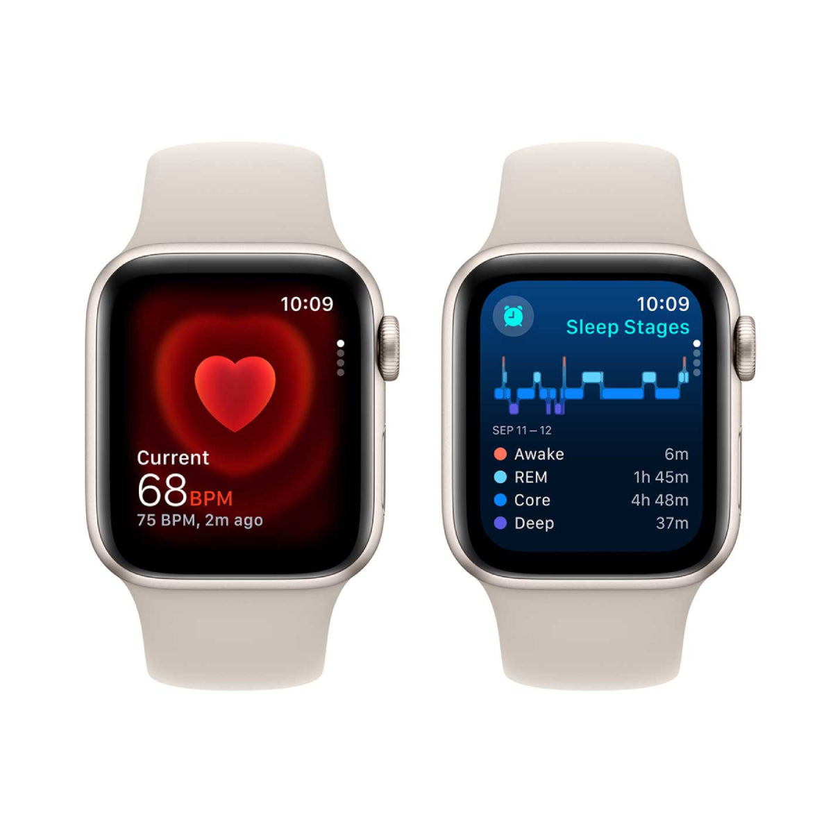 Apple Watch SE 2nd Generation Unisex 40mm Aluminum Case Smartwatch with Starlight/White Sport Band (S/M) - GPS + Cellular (2023)