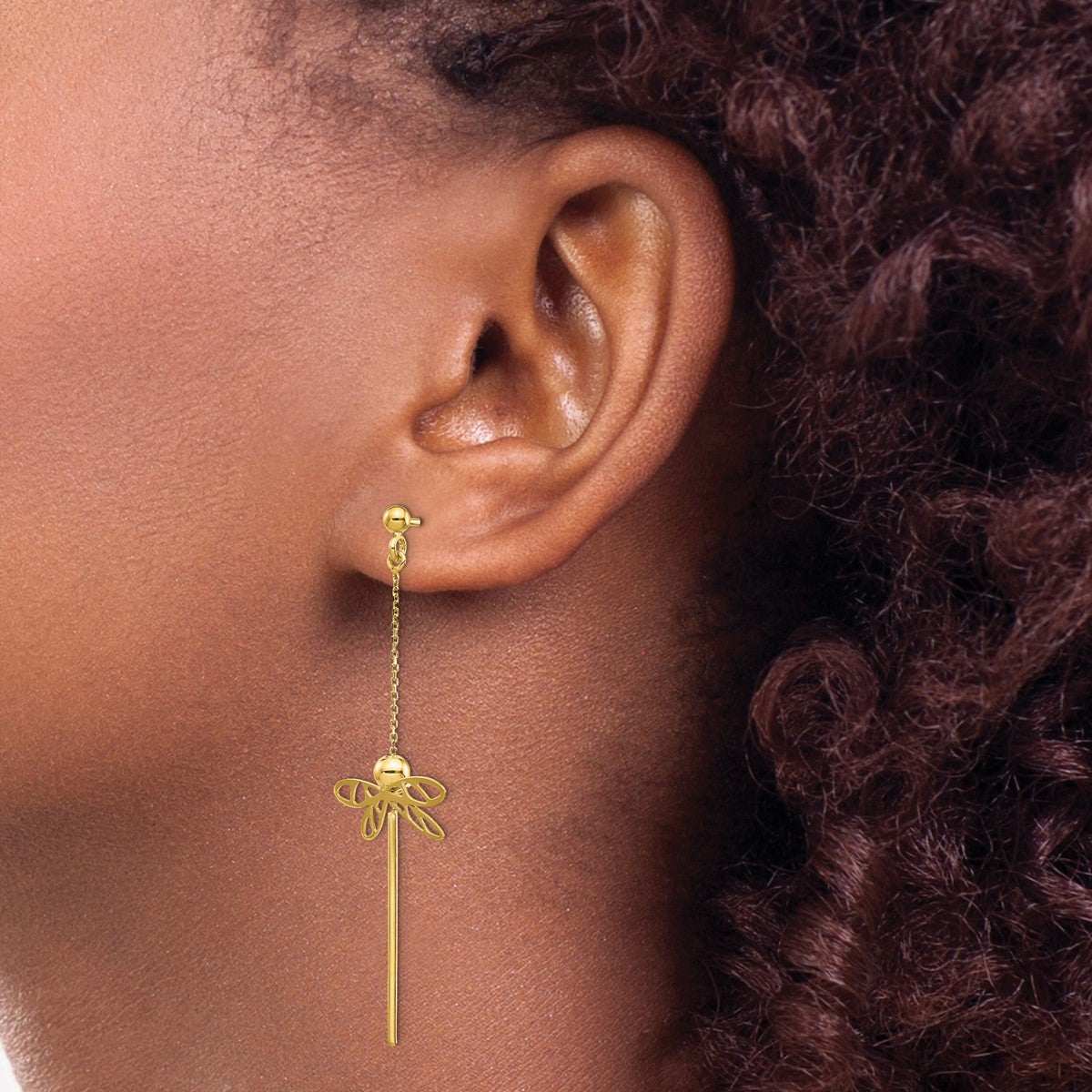 14K Leslie's Women's Dragonfly Post Drop and Dangle Earrings in 14K Yellow Gold