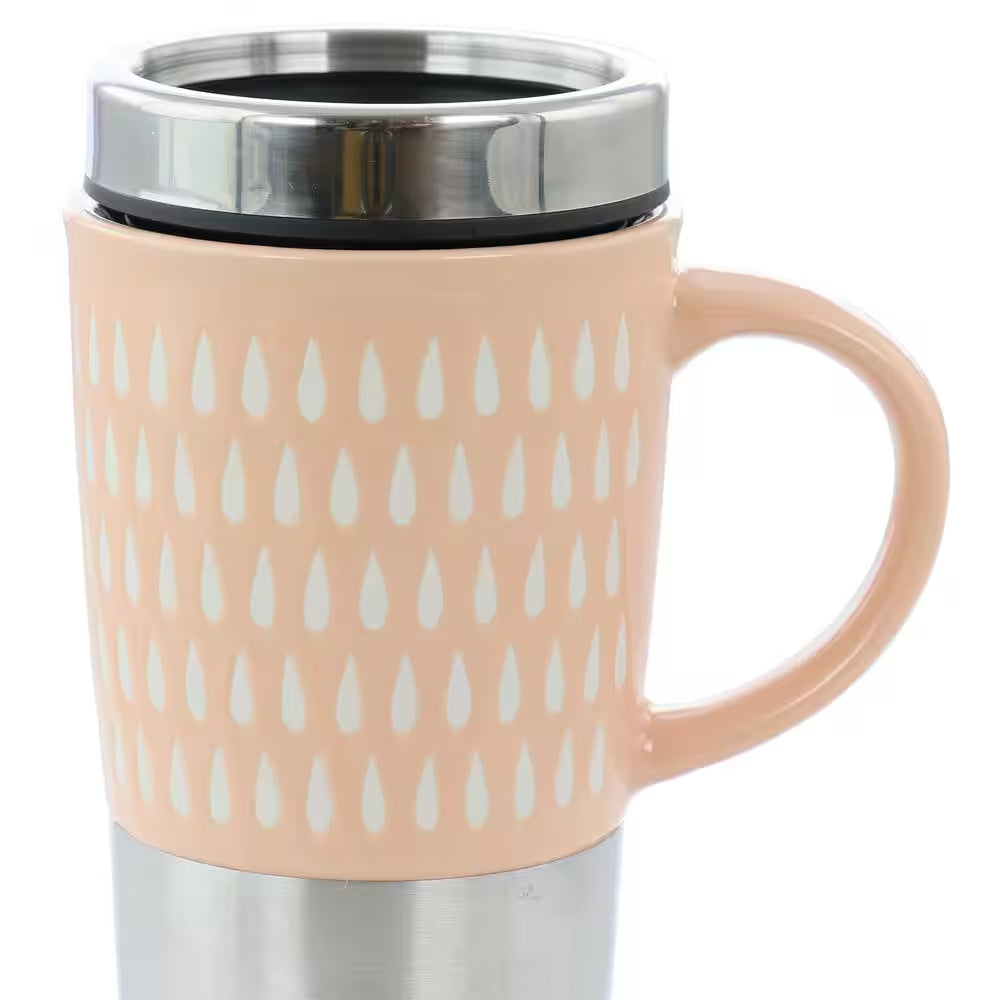 Mr. Coffee 138967 Travertine 16 oz Travel Mug with Lid - Light Pink