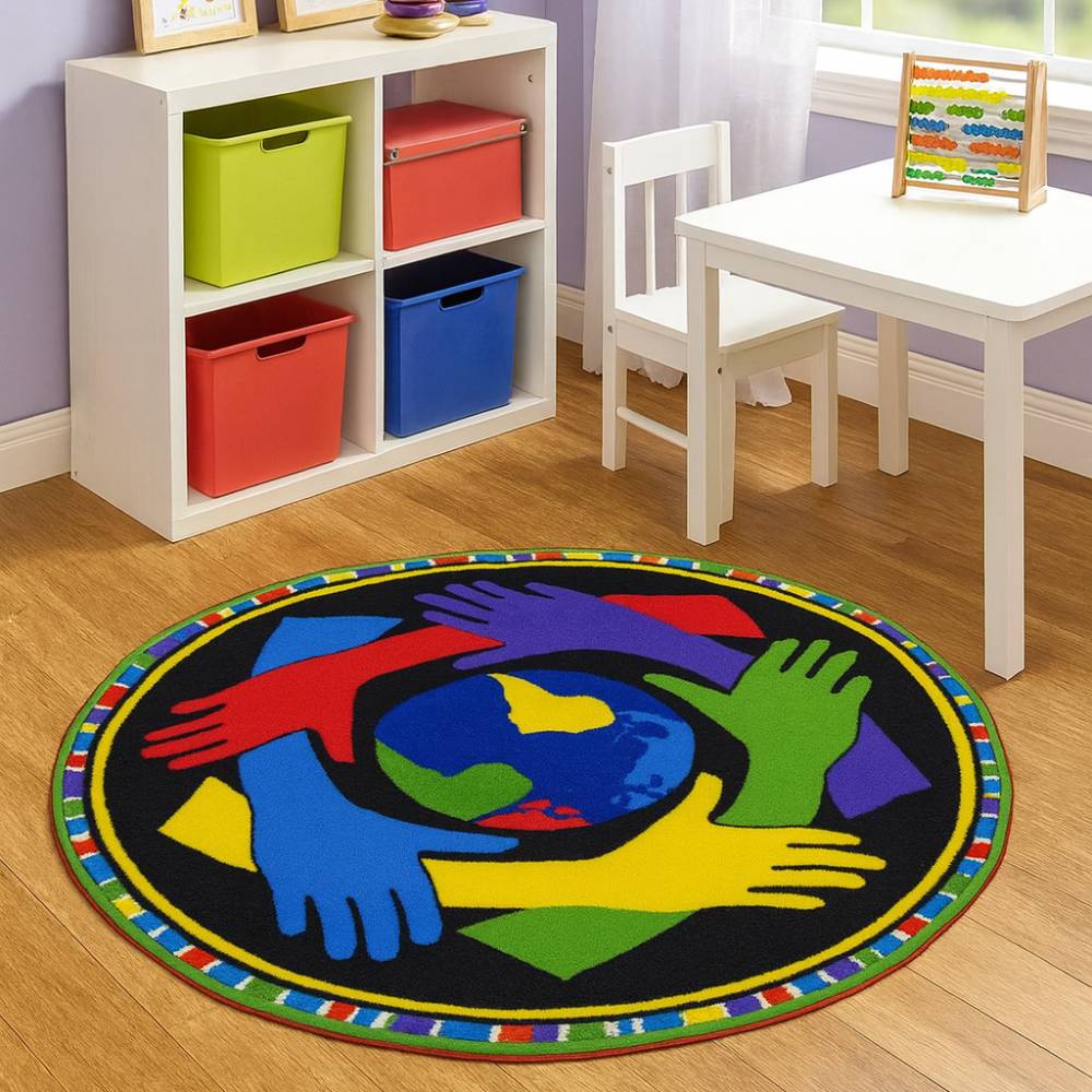 L.A Rugs 4'3" x 4'3" Fun Time Hands Around The World Round Area Rug