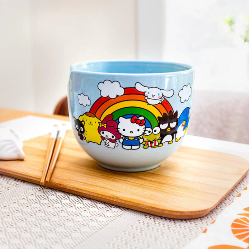 Sanrio Hello Kitty and Friends Rainbow 20 oz Ceramic Ramen Bowl and Chopstick Set - Multicolor