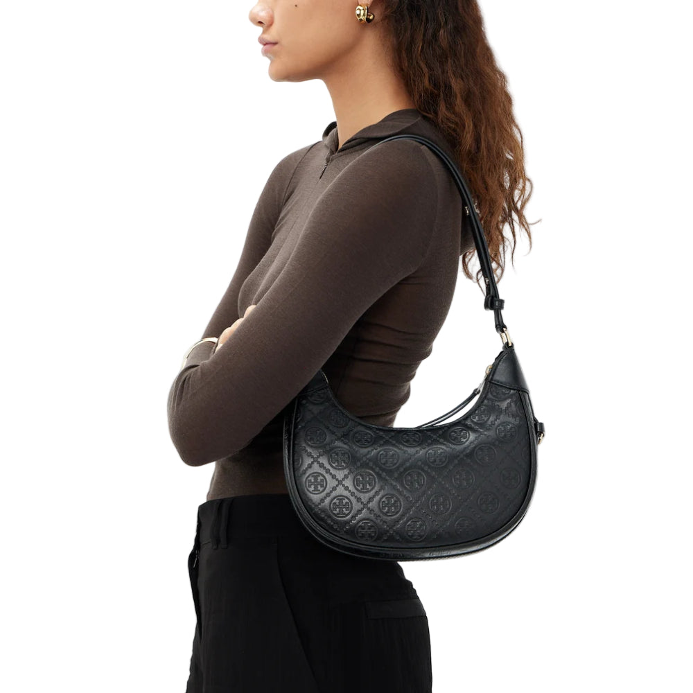 Tory Burch Monogram Crescent Bag - Black