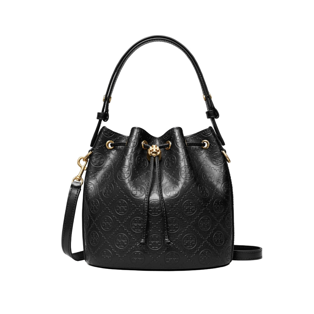 Tory Burch Monogram Leather Bucket Bag - Black