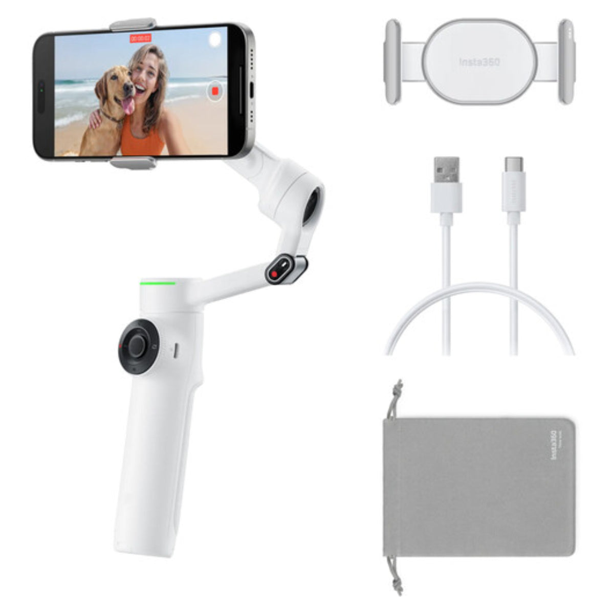 Insta360 CINSABQB Flow2 Pro Gimbal Stabilizer for Smartphones with Built-in Selfie Stick and Tripod Bundle - White
