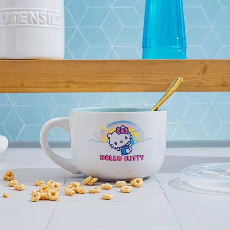 Sanrio Hello Kitty Clouds 24 oz Ceramic Soup Mug With Vented Lid - Multicolor