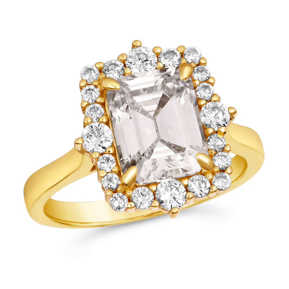 Anna Zuckerman Grace 60 Women's 3 ct. Diamond Crystalline Oraia Emerald Cut Ring in 18k Yellow Gold-Plating over 925 Sterling Silver - Size 9