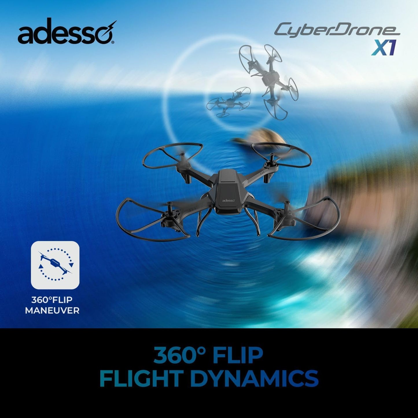 Adesso CyberDrone X1 720P Drone with Remote - Black