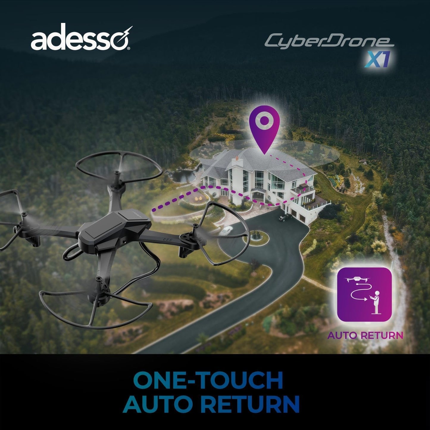 Adesso CyberDrone X1 720P Drone with Remote - Black