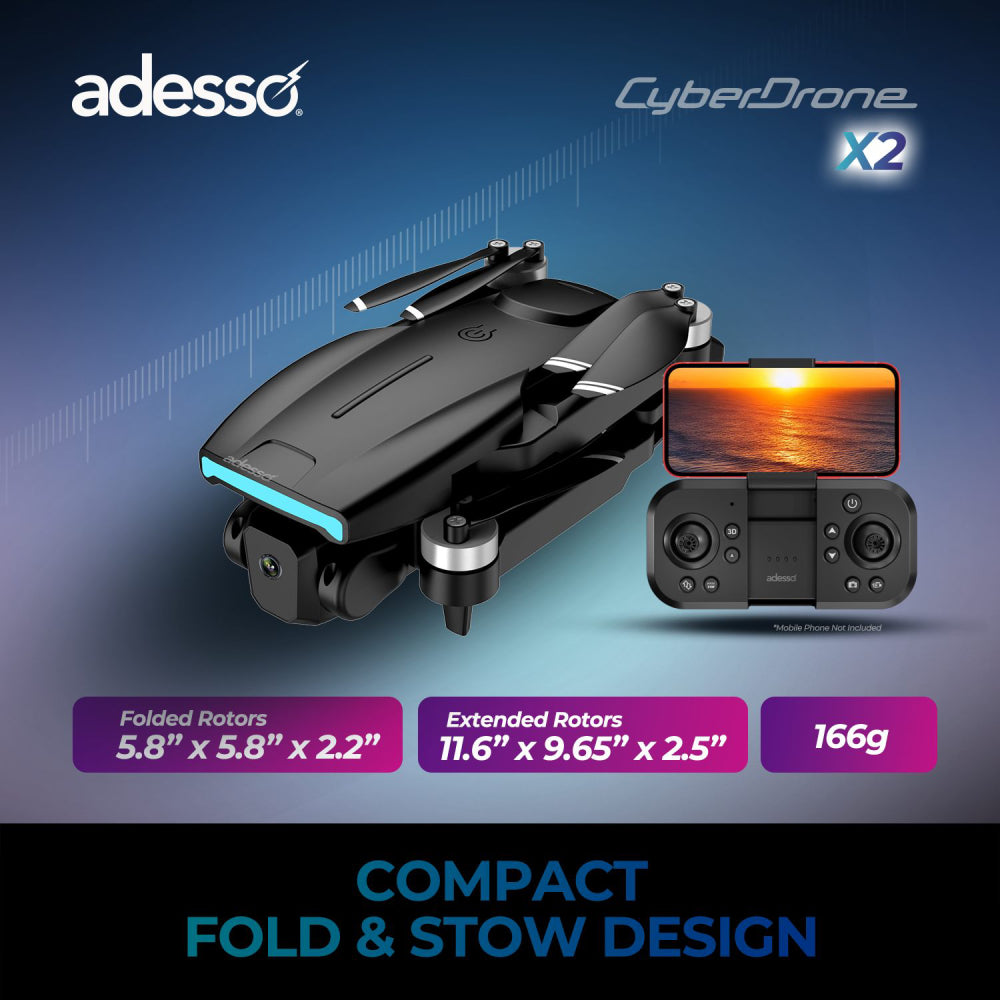 Adesso CyberDrone X2 Remote Controlled Drone with 1080P Camera - Black