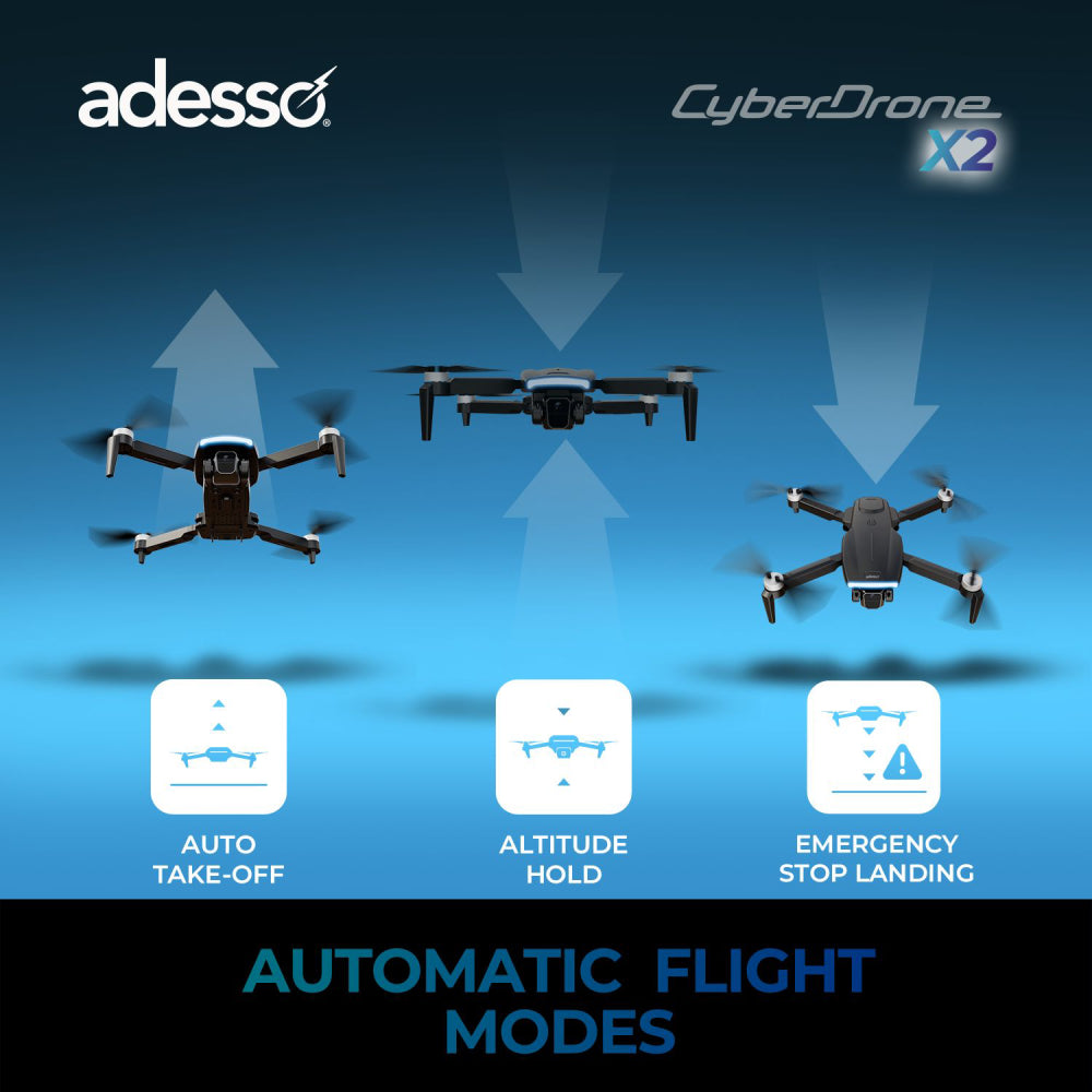 Adesso CyberDrone X2 Remote Controlled Drone with 1080P Camera - Black