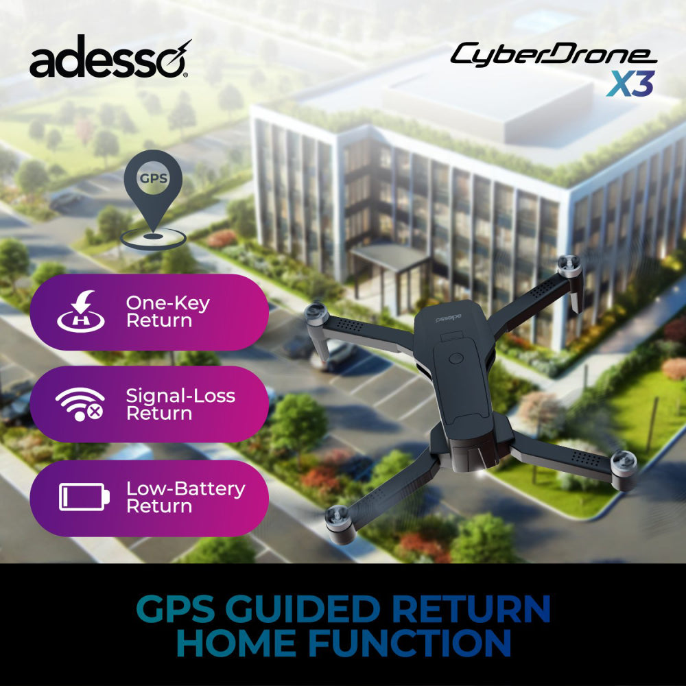 Adesso CyberDrone X3 2K FPV Camera Drone with Remote - Black