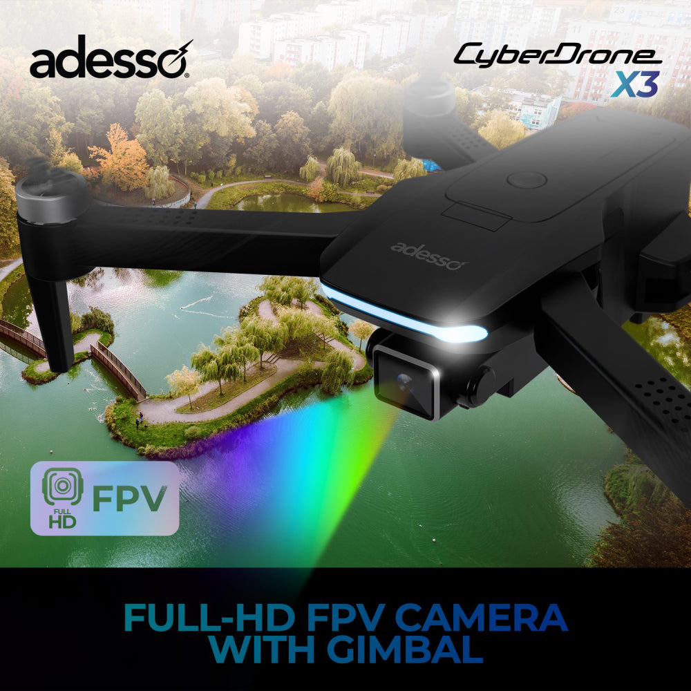 Adesso CyberDrone X3 2K FPV Camera Drone with Remote - Black