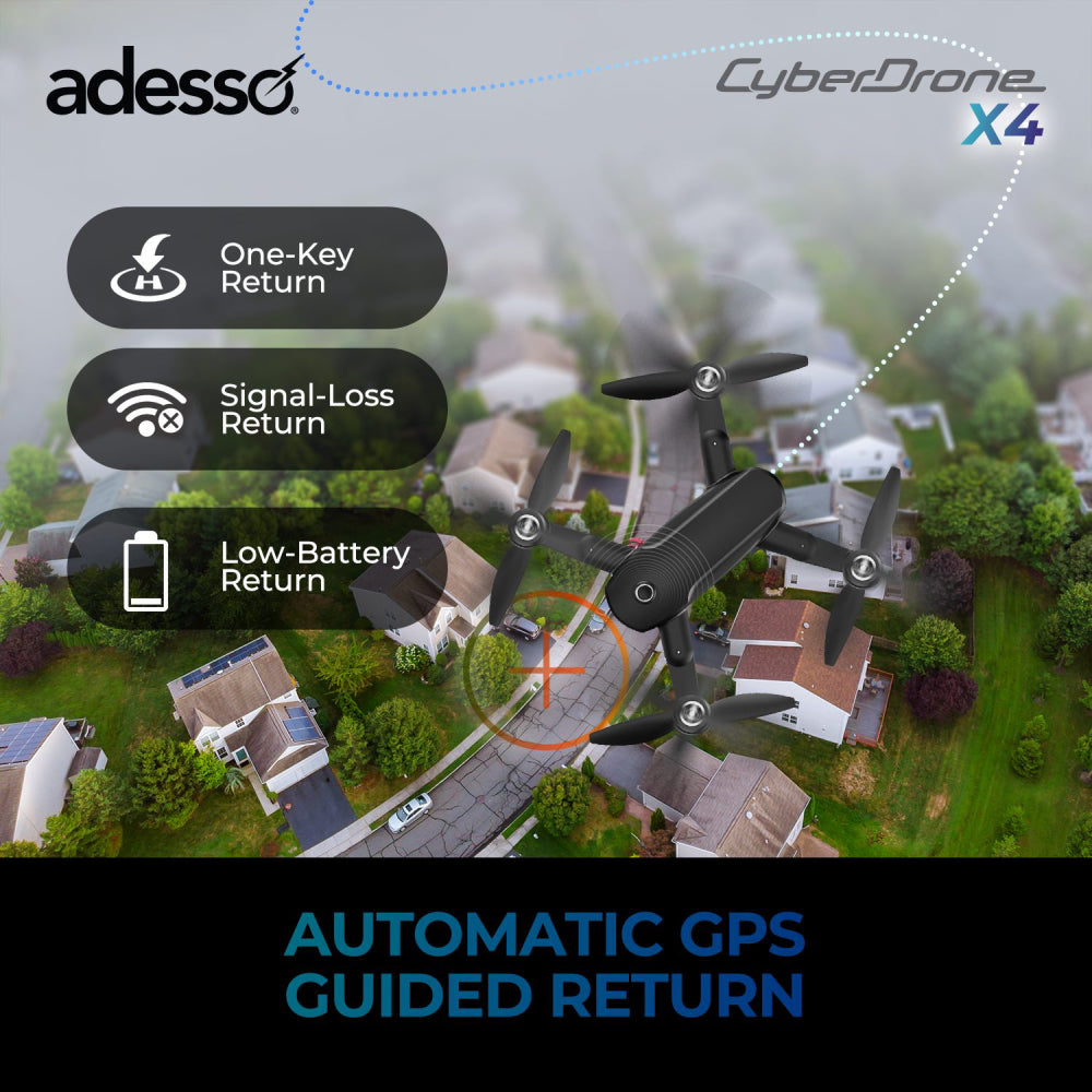 Adesso CyberDrone X4 4K FPV Camera Drone with Remote - Black