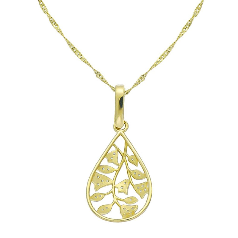 Collar con forma de lágrima en oro amarillo de 14 quilates