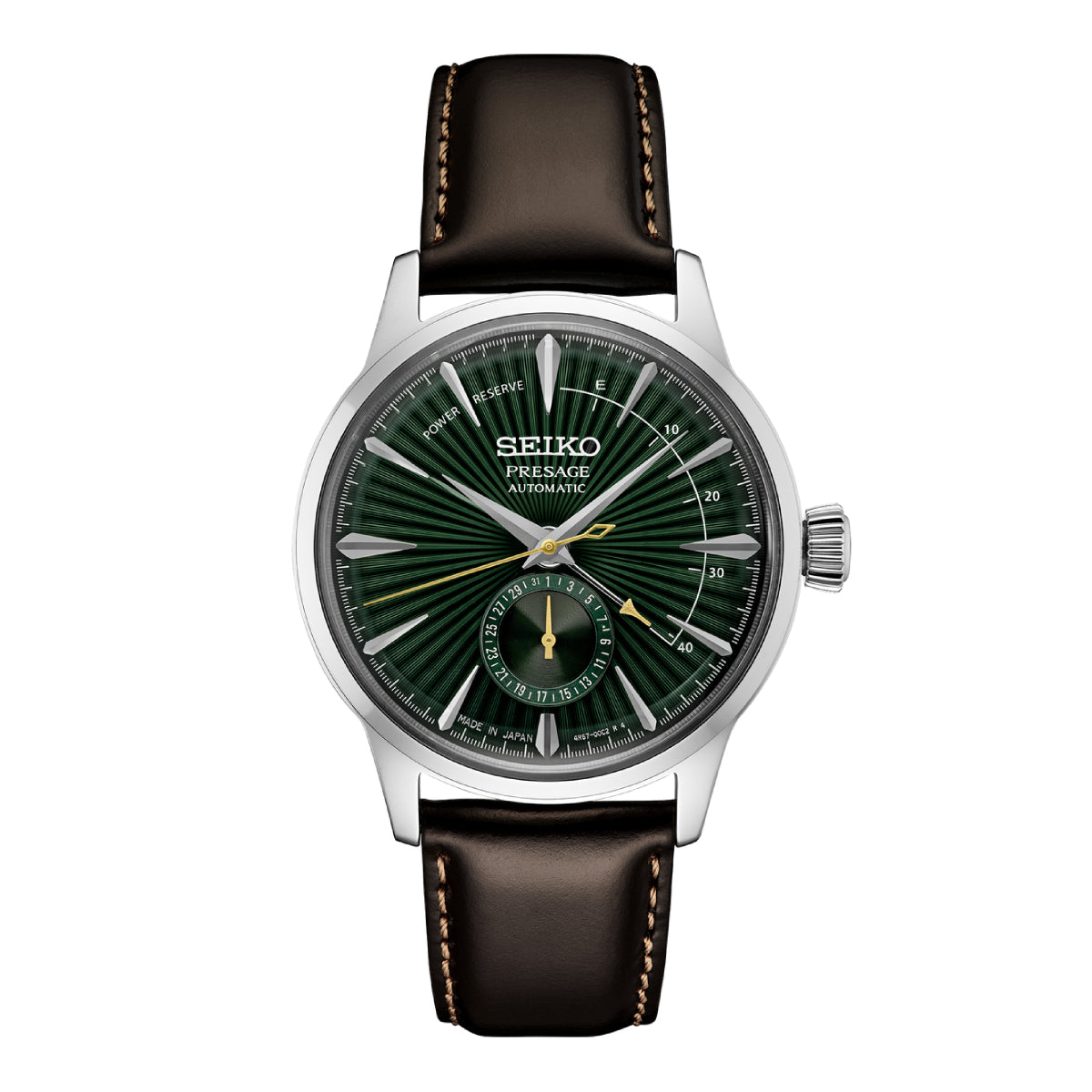 Seiko Presage Men's 40.5mm Brown Strap Watch - Green Dial