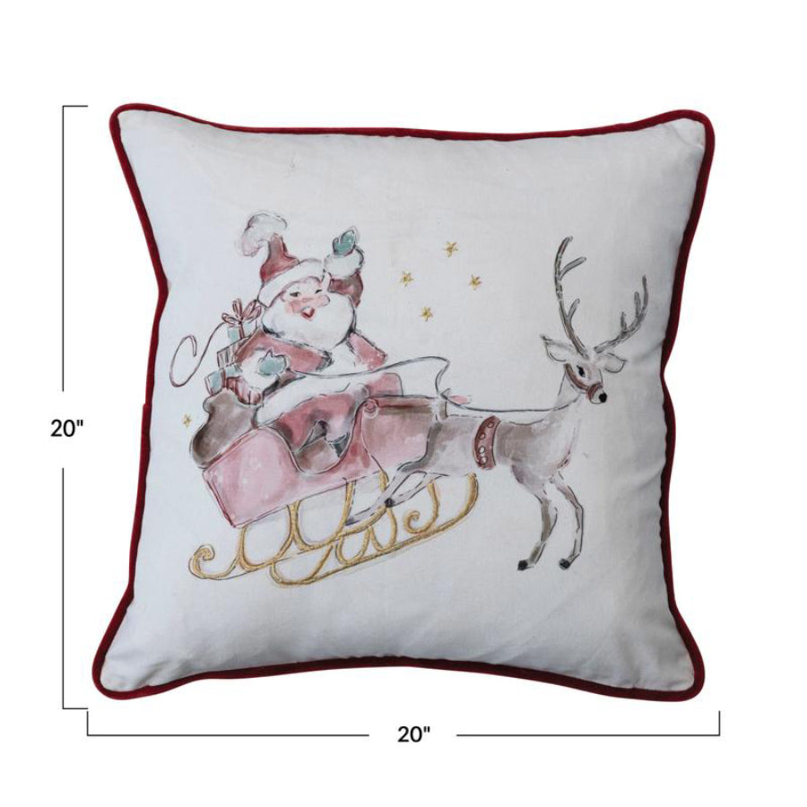 Creative Co-op 20" Printed Throw Pillow with Embroidery - White