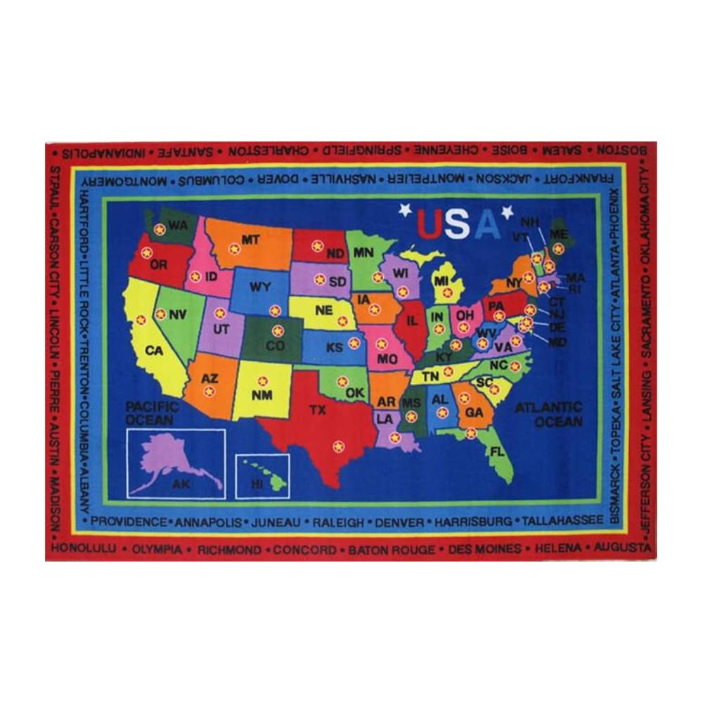L.A Rugs 6'8" x 10' Fun Time State Capitals Rectangular Area Rug