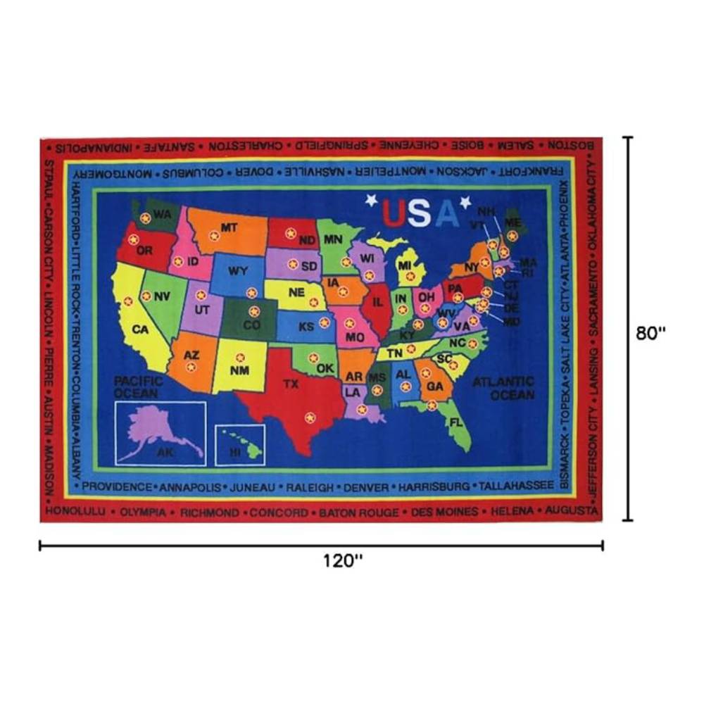 L.A Rugs 6'8" x 10' Fun Time State Capitals Rectangular Area Rug