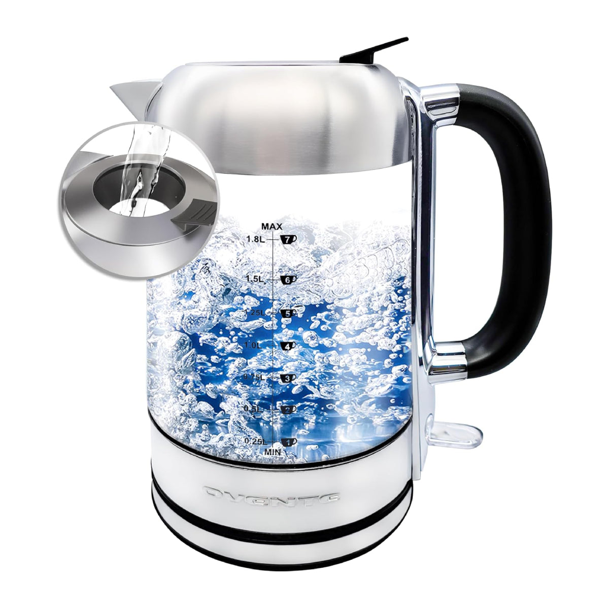 Ovente KG71S 1500W Electric Kettle with Boil Dry Protection - Silver