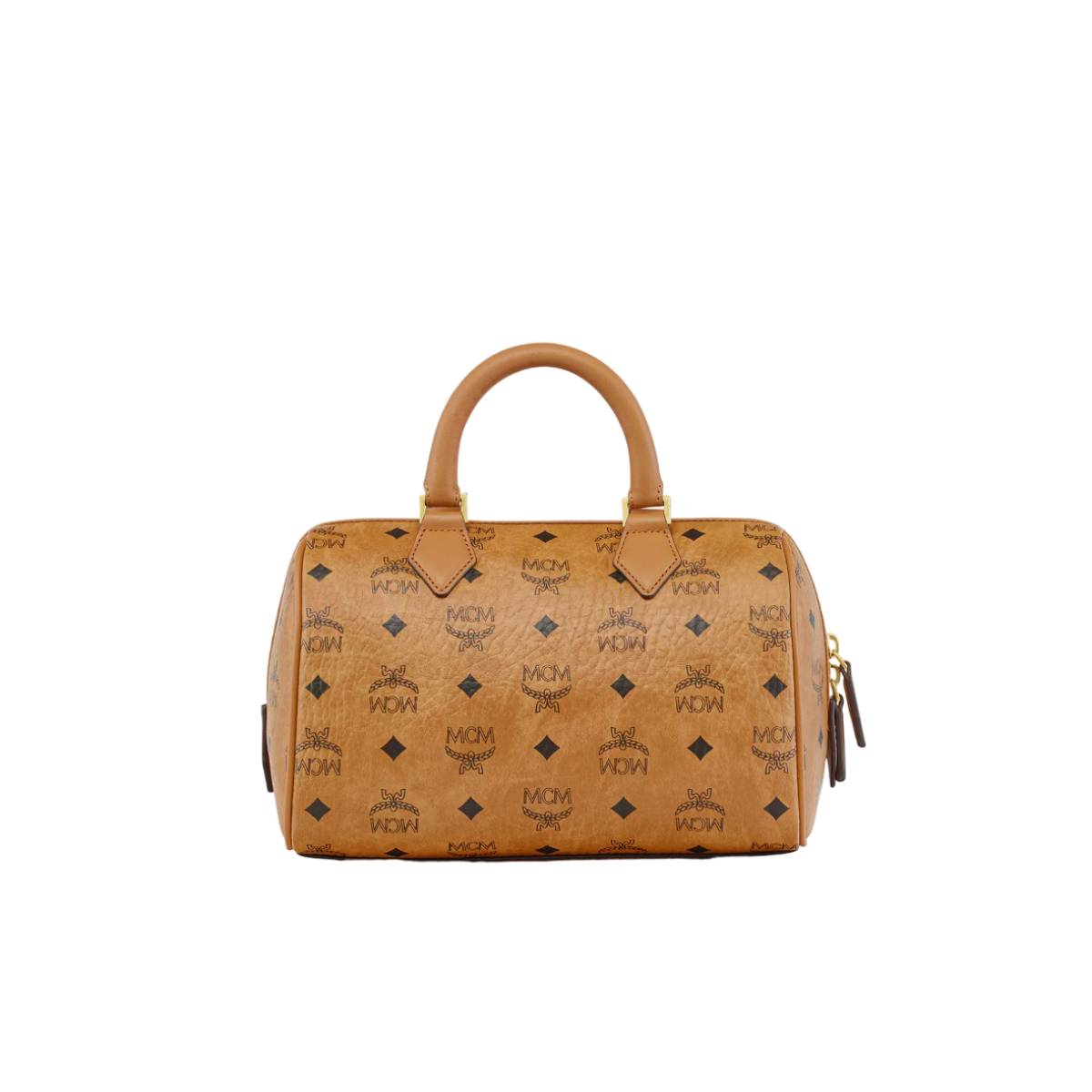MCM Visetos Small Ella Boston Bag - Cognac