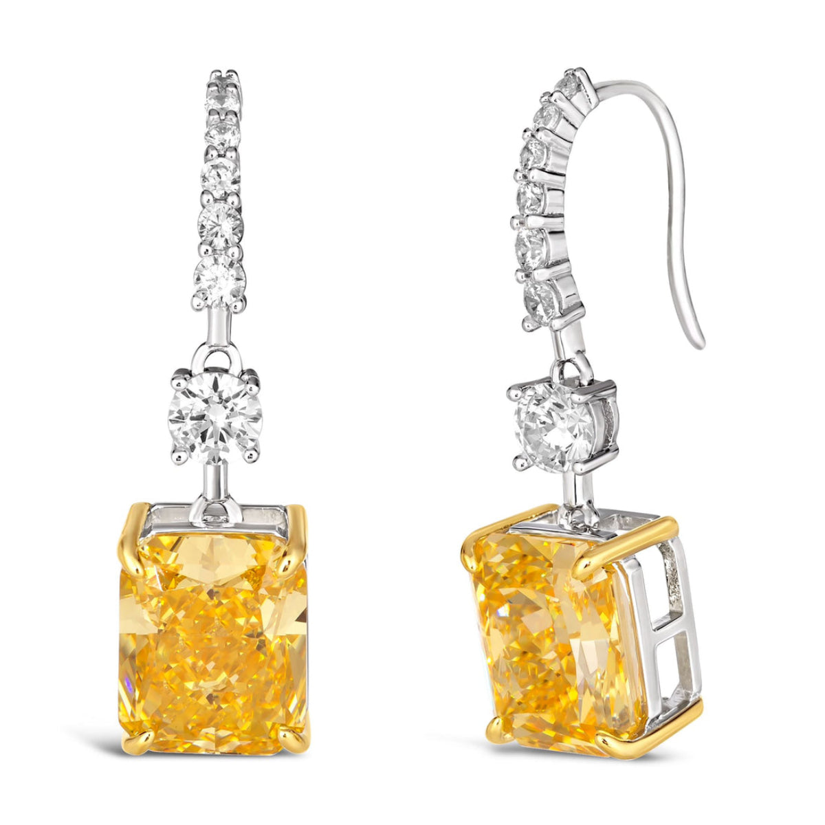 Anna Zuckerman Diana 07 Women's 10 ct. Diamond Crystalline & Canary Yellow Sonata Drop Earrings in Platinum-Plating over 925 Sterling Silver