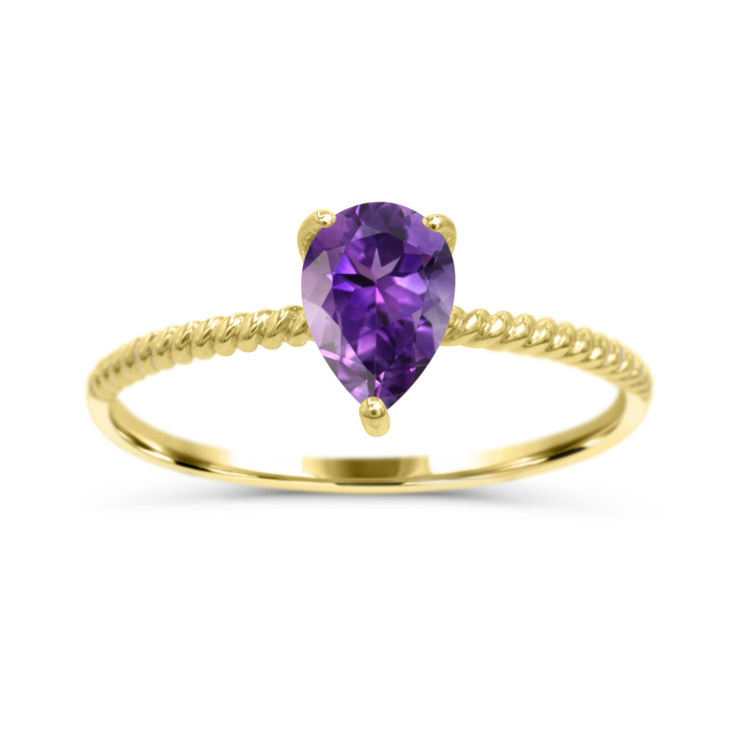 10k Yellow Gold Purple Pear-Shaped Modern Rope Ring (Size 7)