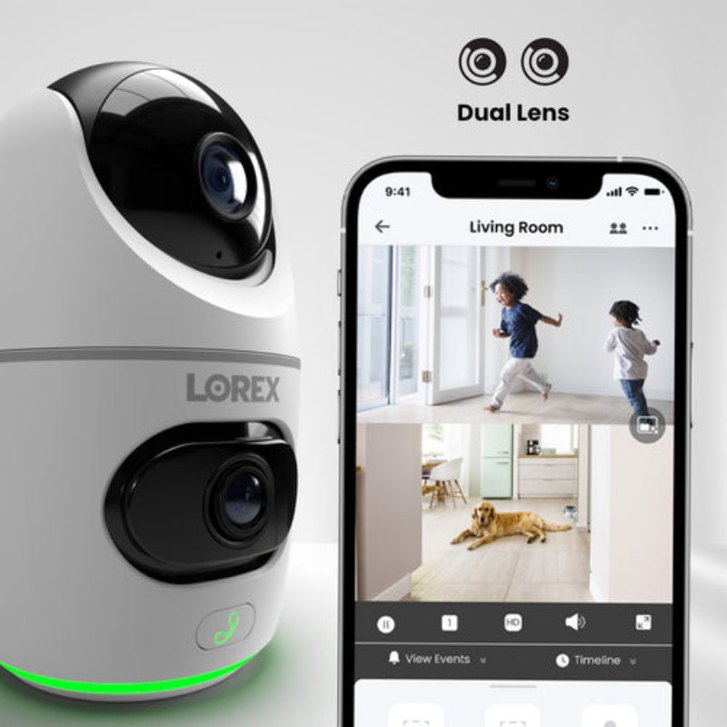 Lorex - 2K Dual Lens Indoor Pan-Tilt Wi-Fi Security Camera