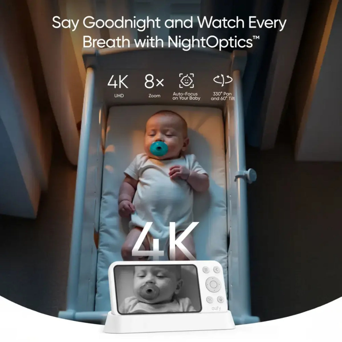 eufy E21 Baby Monitor with 4K Camera and Charging Base - White