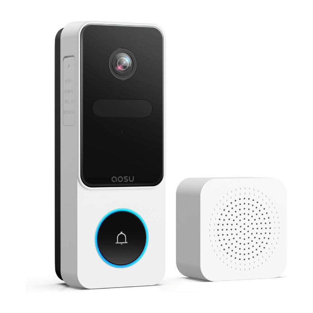aosu V8E 2K QHD Waterproof Video Doorbell SE with 170 Degree Head to Toe View - White/Black